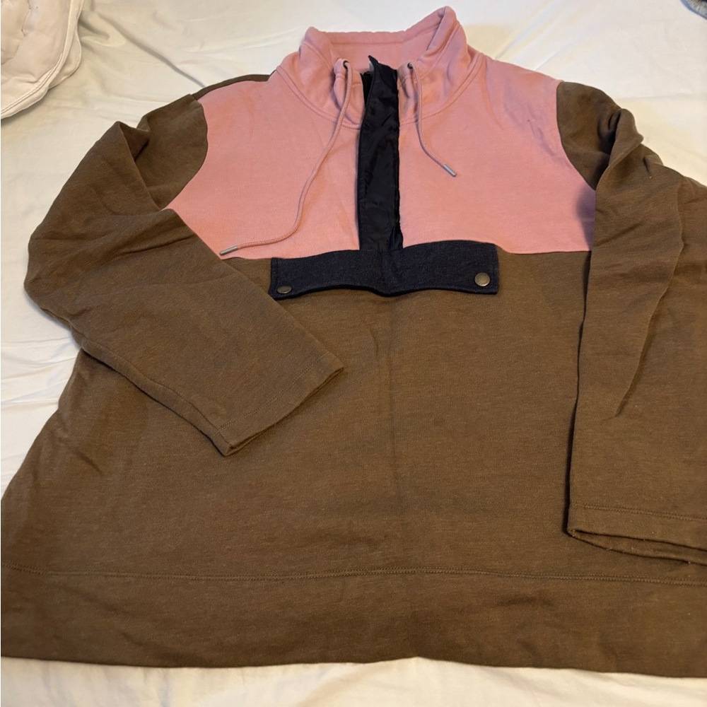 L.L. Bean Signature Organic Anorak Sweatshirt Colorblock Olive Pink Blue